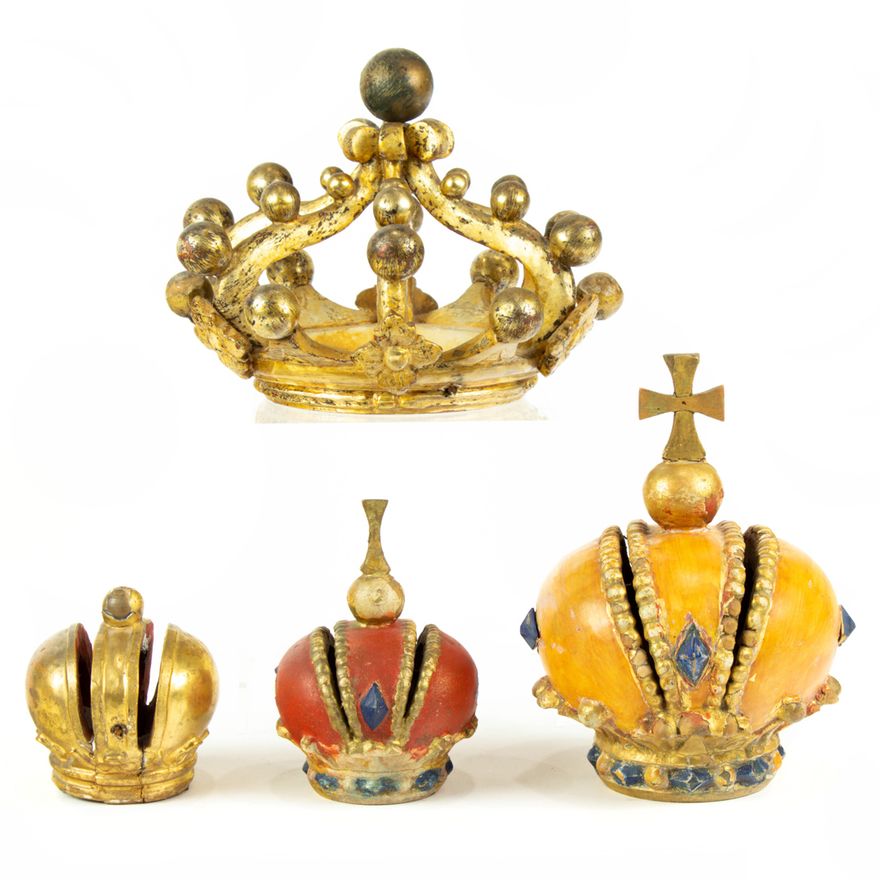 (Lot of 4) Giltwood and polychrome decorated santos crowns