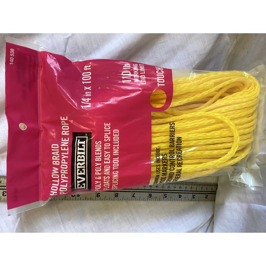 Everbilt Hollow Braid Polyproplyene Rope- 1/4'' x 100ft (110lb Working Load Limit)