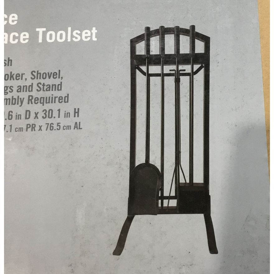 5-Piece Fireplace Tool Set Black - Includes Poker, Shovel, Brush, Tongs, & Stand 12"W x 10.6"D x 30"H - In Box