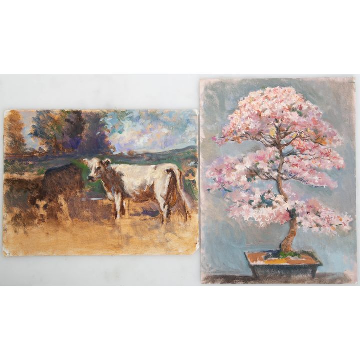 Nathaniel K. Gibbs. Landscape and Cows, oil