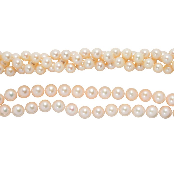 Two cultured pearl and 14k gold necklaces