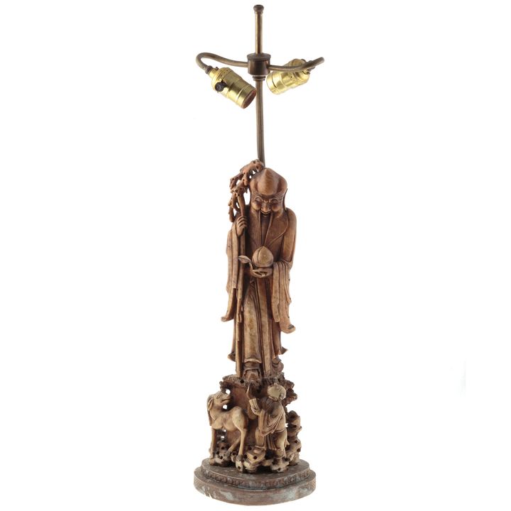 Chinese Carved Soapstone Figural Lamp