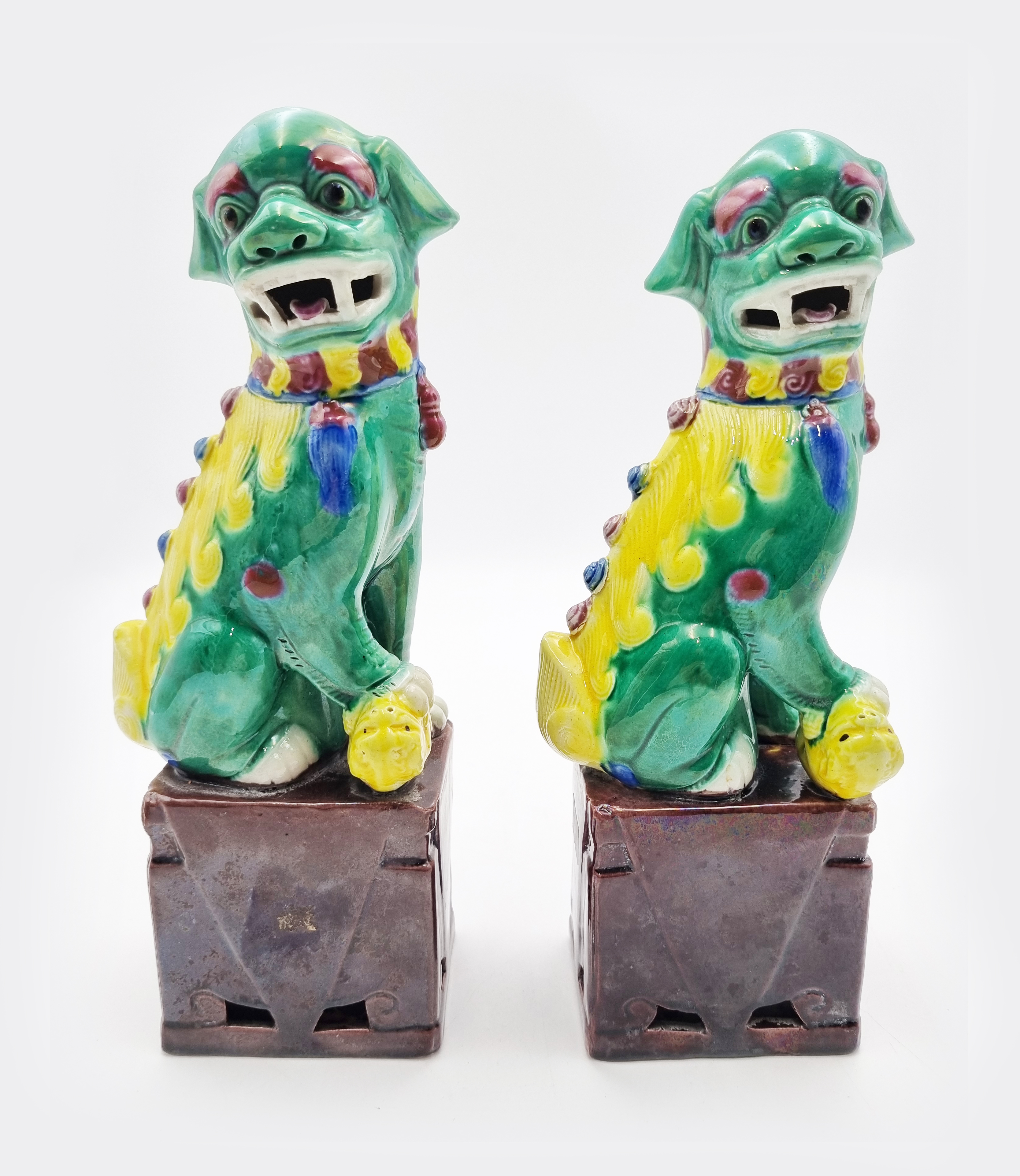 Two Chinese Sancai Glazed Porcelain Foo Dogs