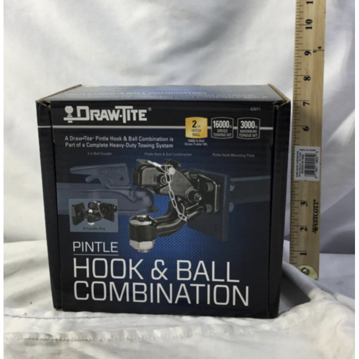 Draw Tie Pintle Hook & Ball Combination-2" Hitch Ball 16,000lb Gross Towing Kit, 3000lb Max Torque