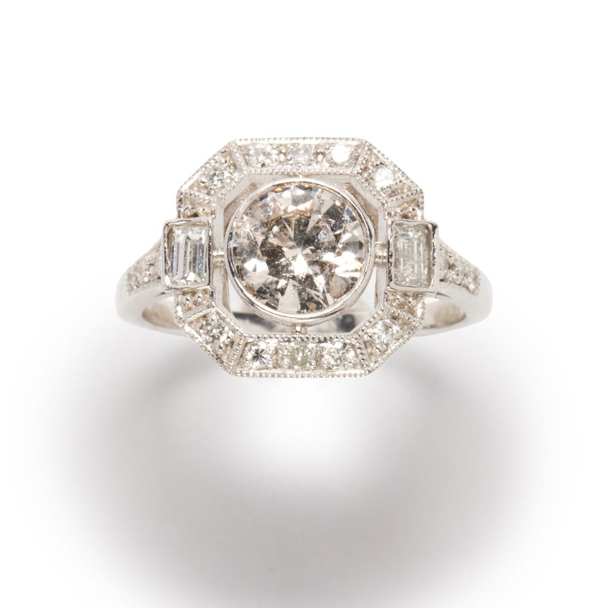 A diamond and platinum ring