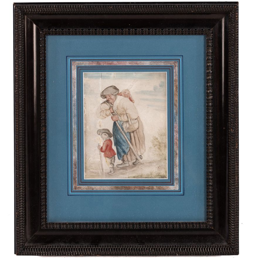 Attributed to Andries Dirksz Both. Mother with Children, watercolor