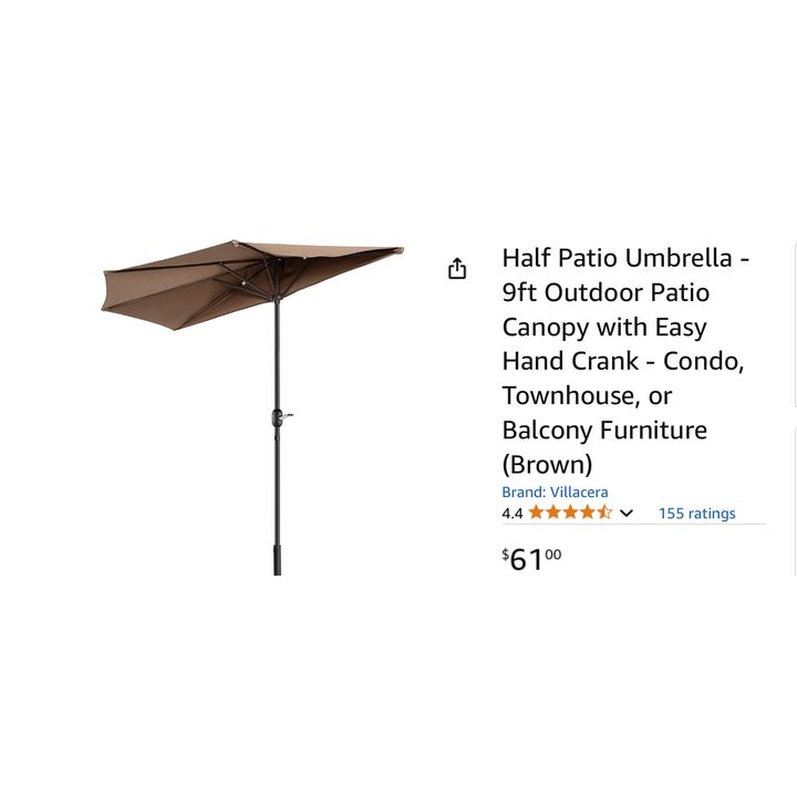 Villacera Half Patio Umbrella 9ft Canopy w/ Easy Crank- Brown, 9ft x 11'' In Box