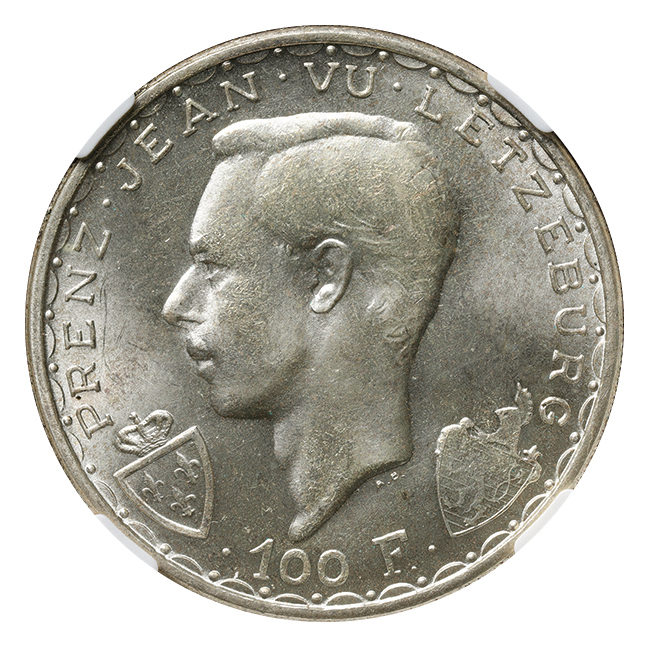 ルクセンブルク 100フラン銀貨 1946 ジャン盲目王死去600年記念 KM-49 