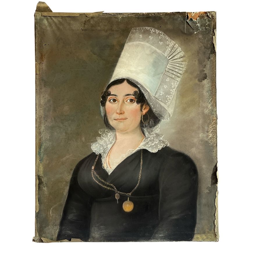 Rare 19th C. Pastel, Charcoal on Paper of French Maiden