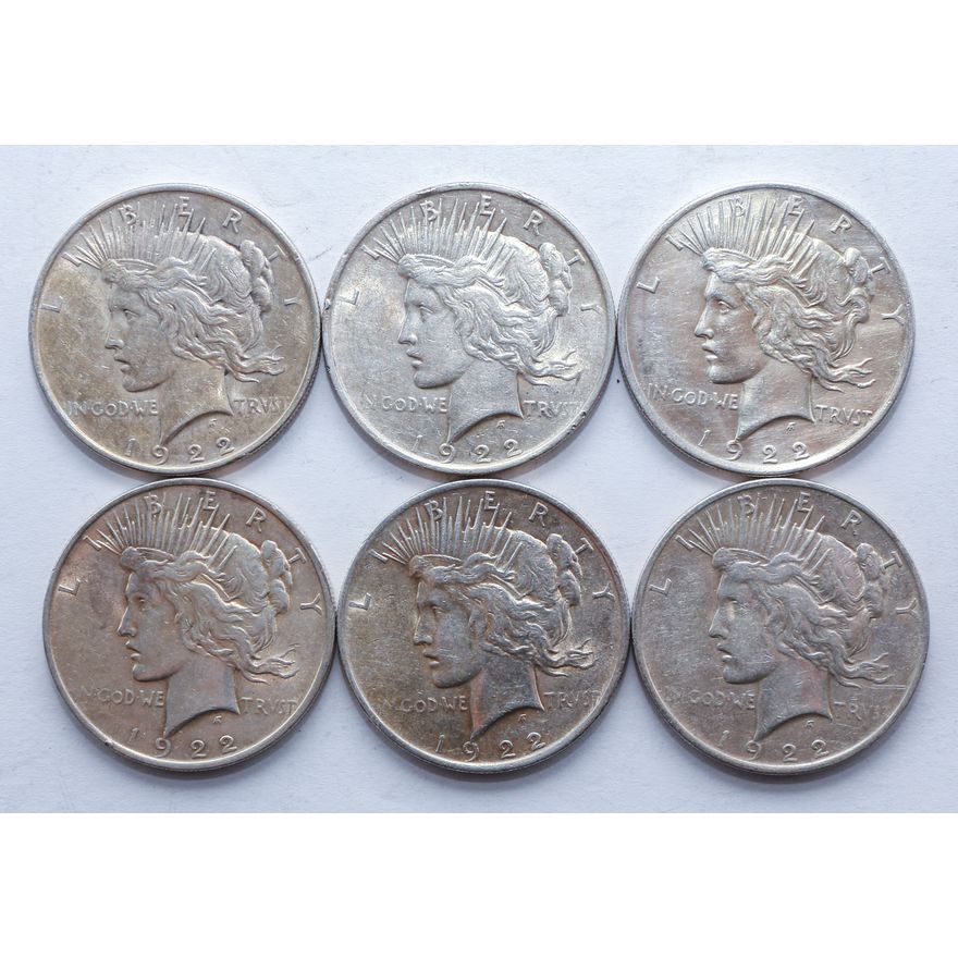Half Dozen AU 1922 Peace Dollars