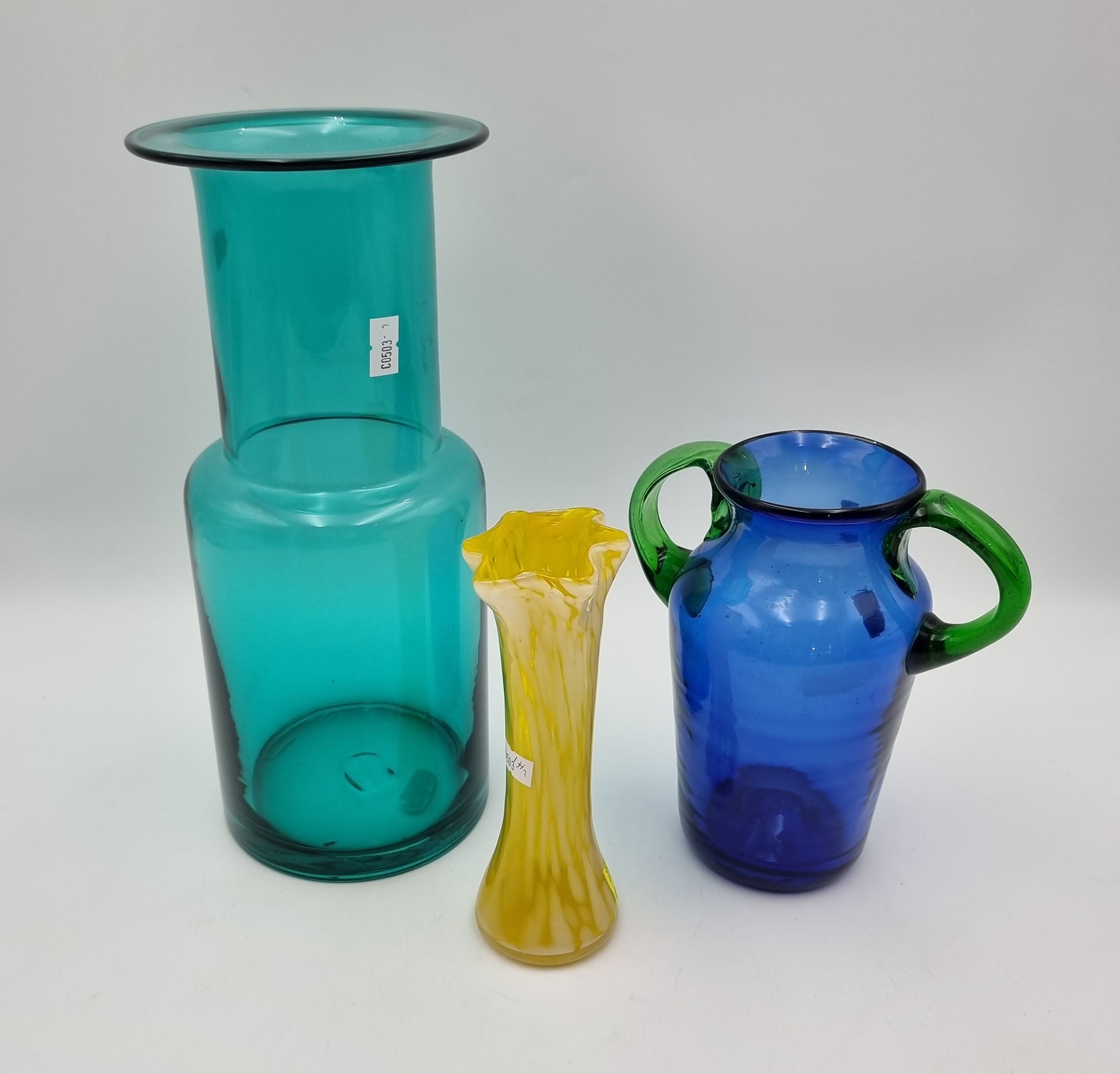 645 · THREE ART GLASS VASES