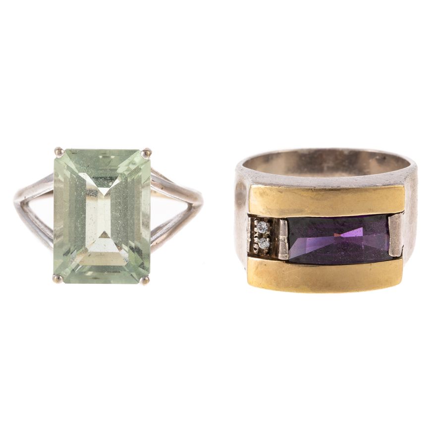 Two Bold Gemstone Rings in Gold