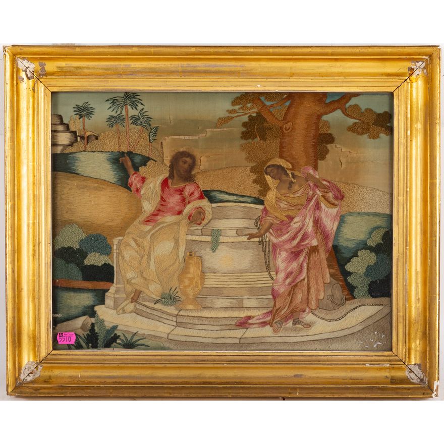 19th century Silkwork of Christ and the Samaritan