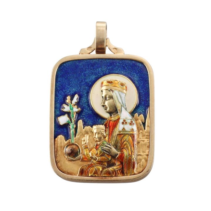 Masriera Y Carrera 18k Gold Enamel St. Mary Pendant Medallion