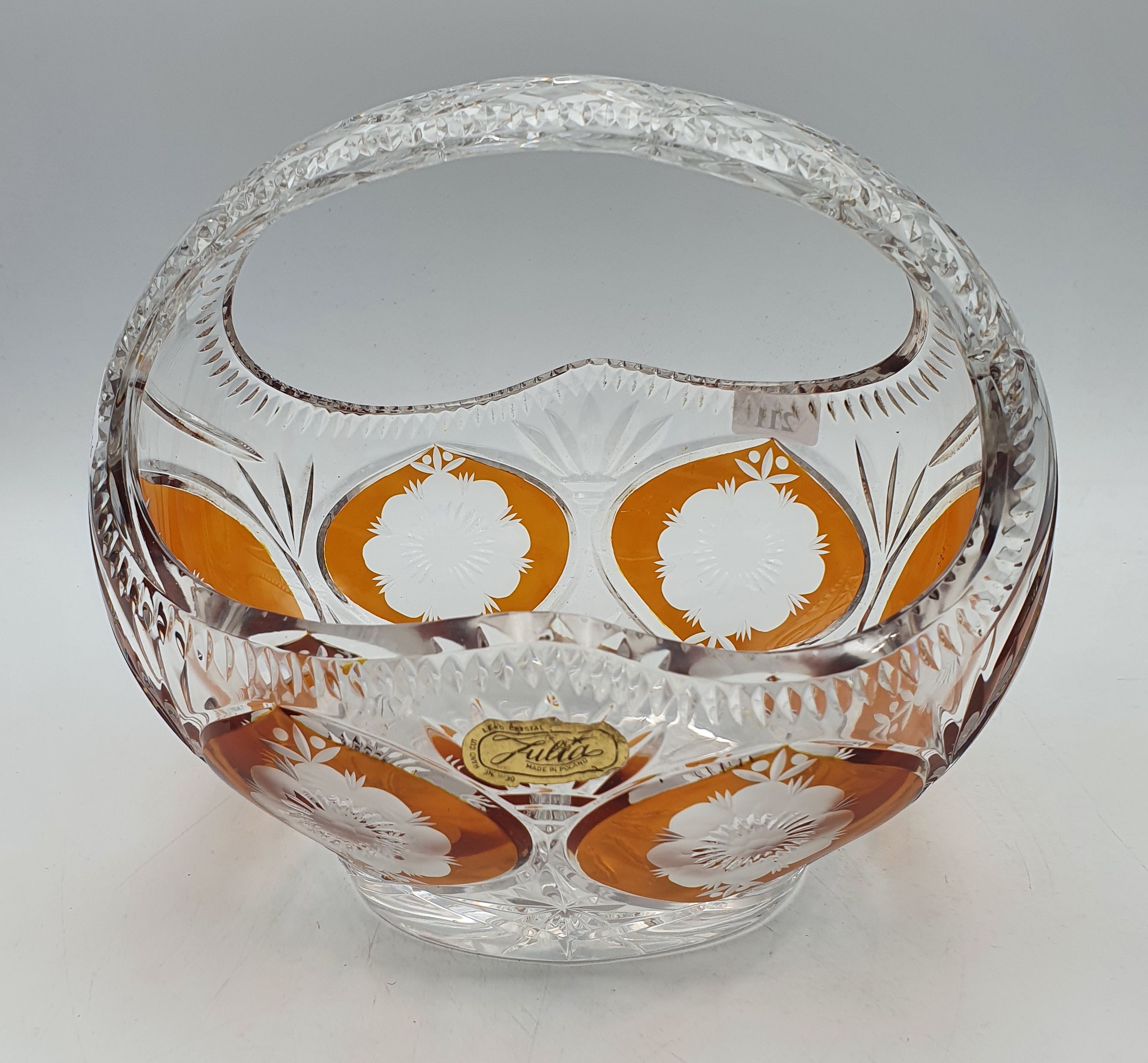 159 · A BOHEMIA HUTA JULIA AMBER CUT-TO-CLEAR LEAD CRYSTAL BASKET