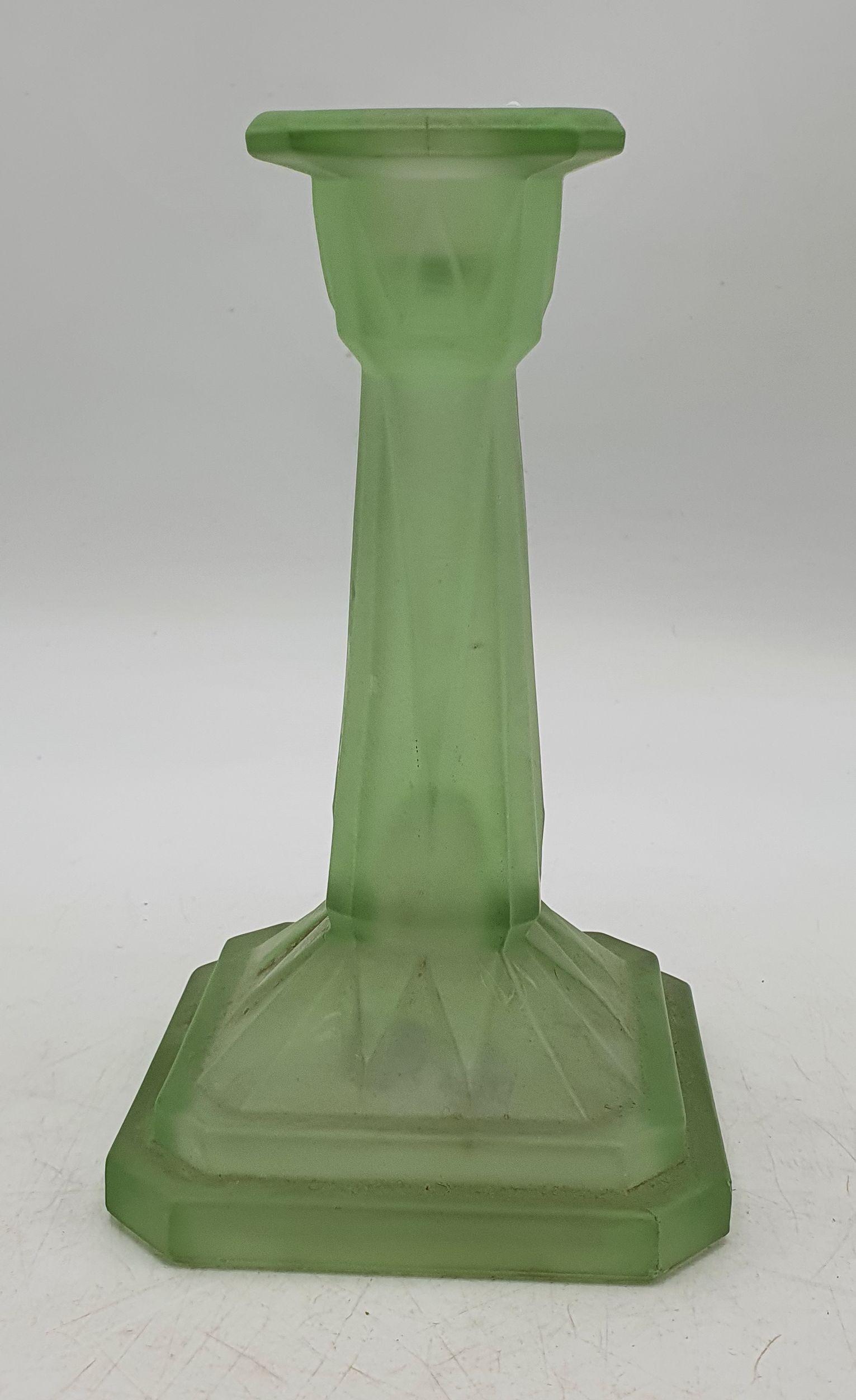 An Art Deco Frosted Uranium Glass Candlestick Holder