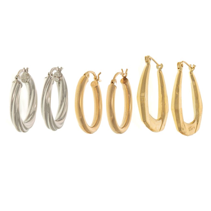 A Trio of Hoop Earrings in 14K