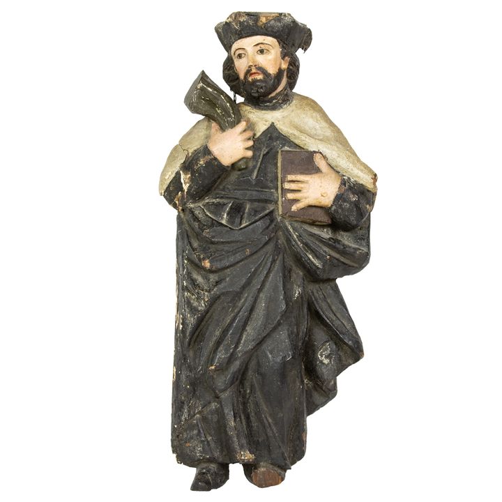 A Spanish Colonial figure of a cardinal wearing a biretta