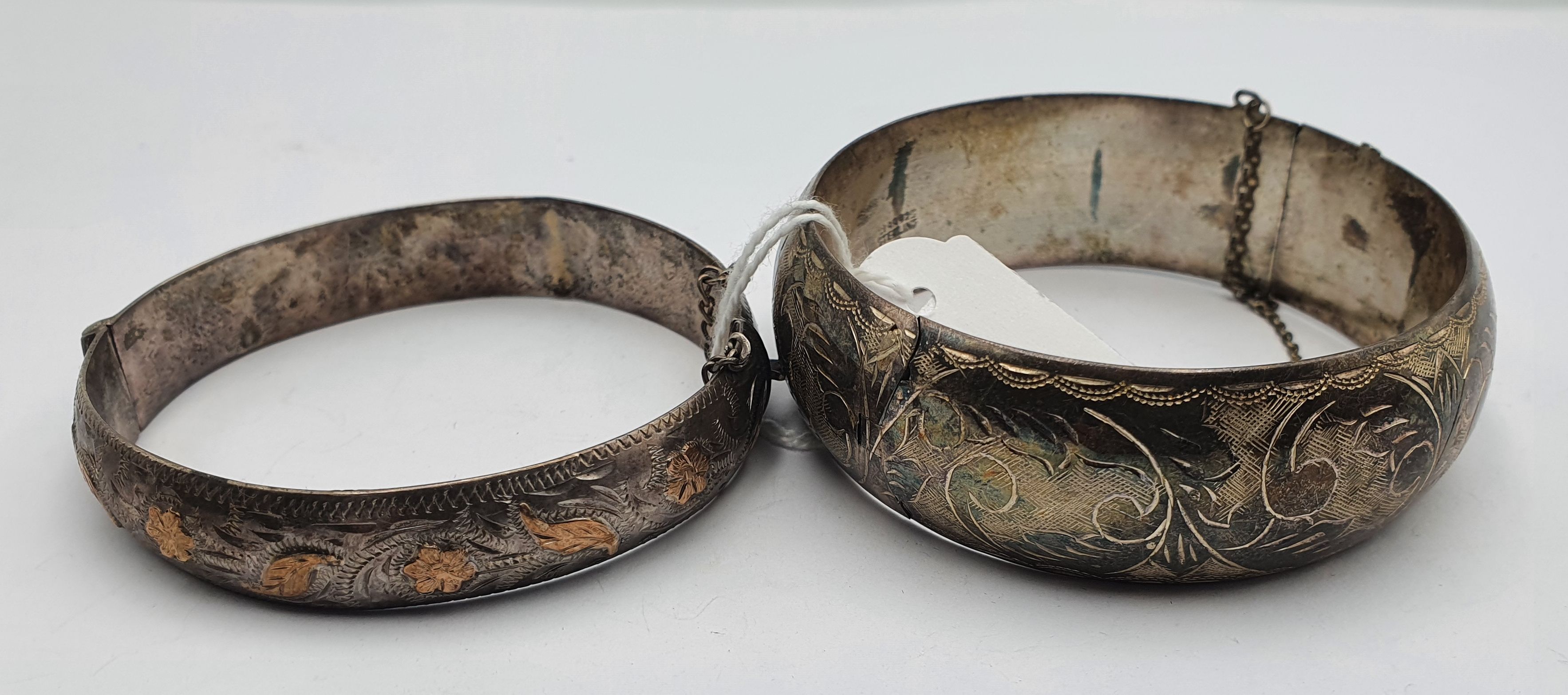 Two Vintage Silver Hinged Bangles