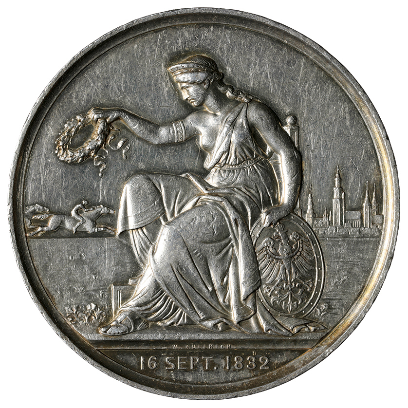 希少美品1912年（明治45年◆日本海軍レガッタ 銀の王冠と七宝製メダル ドイツ プロイセン 銀製メダル 1882 シュレージェン競馬協会50年記念