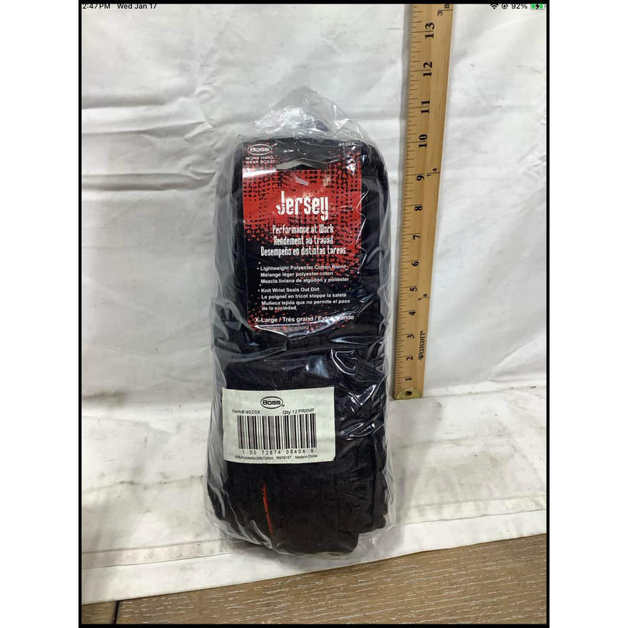 Boss 12pk Jersey Performance At Work Lightweight Polyester Cotton Blend Gloves Size XL