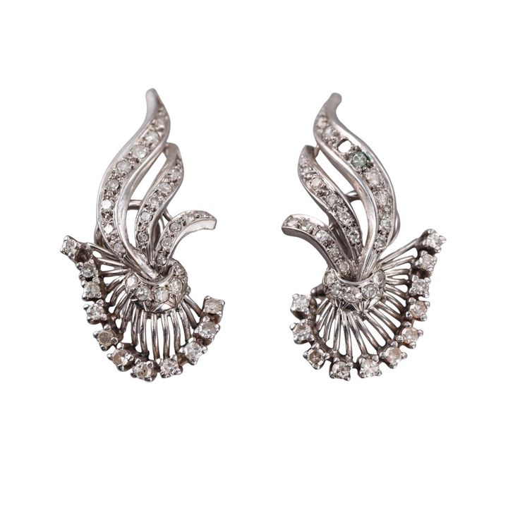 Midcentury 18k Gold Diamond Earrings