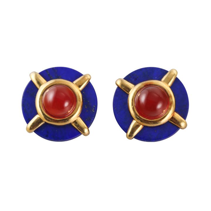 Cartier Aldo Cipullo 1970s 18k Gold Lapis Carnelian Earrings