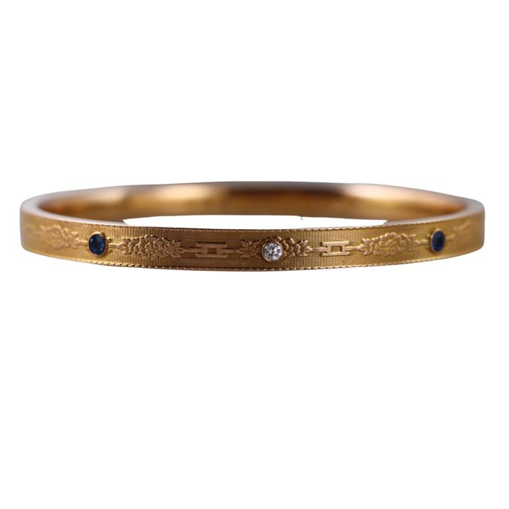 Krementz Antique 14k Gold Sapphire Diamond Bangle Bracelet