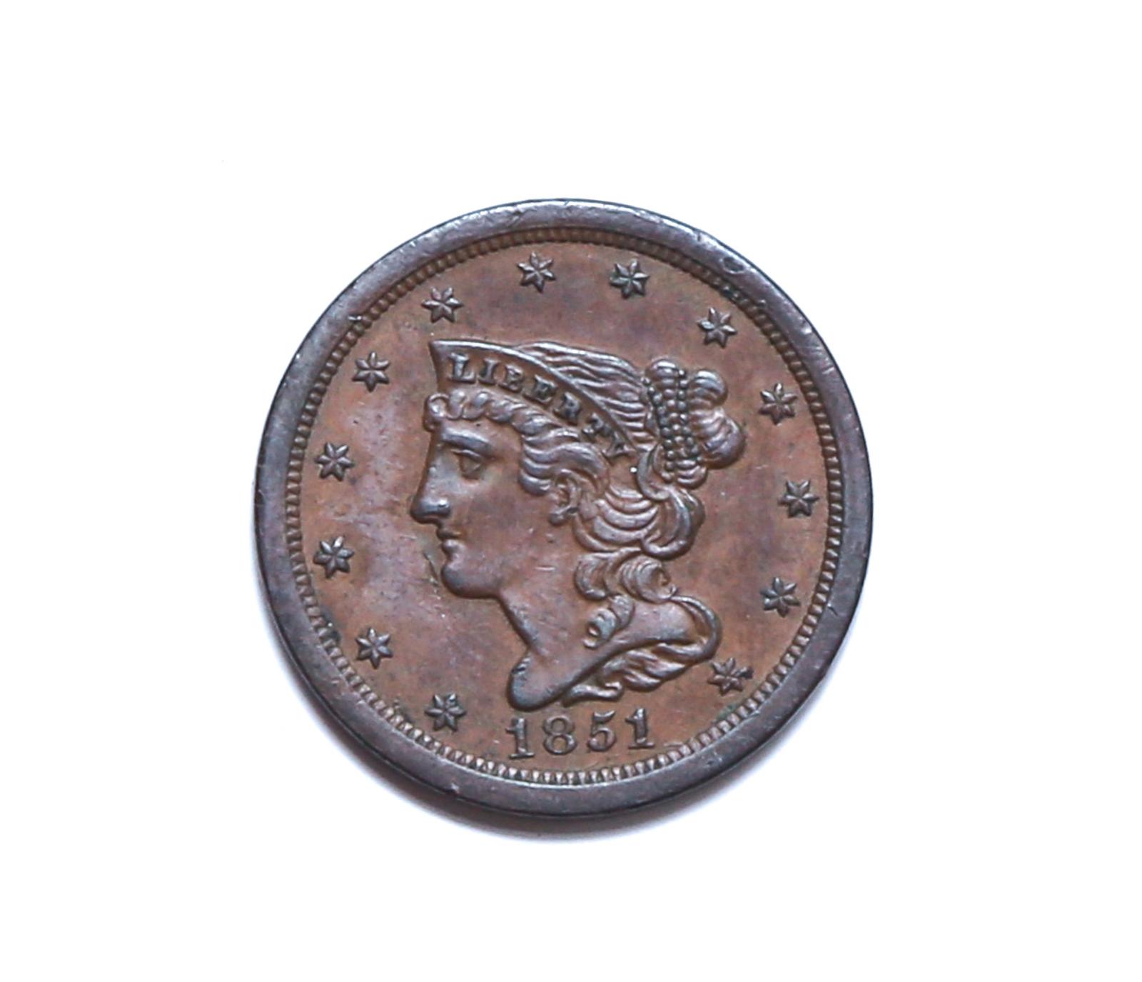1851 Half Cent, Braided Hair, Nice