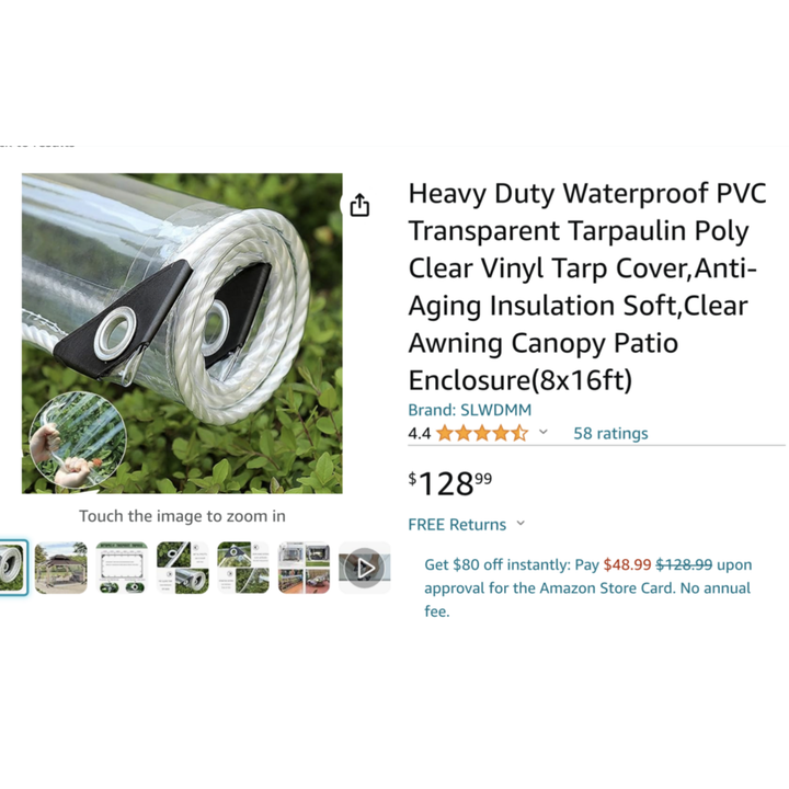 Heavy Duty Waterproof PVC Tarp Clear Awning Canopy Patio Enclosure (8"16ft)