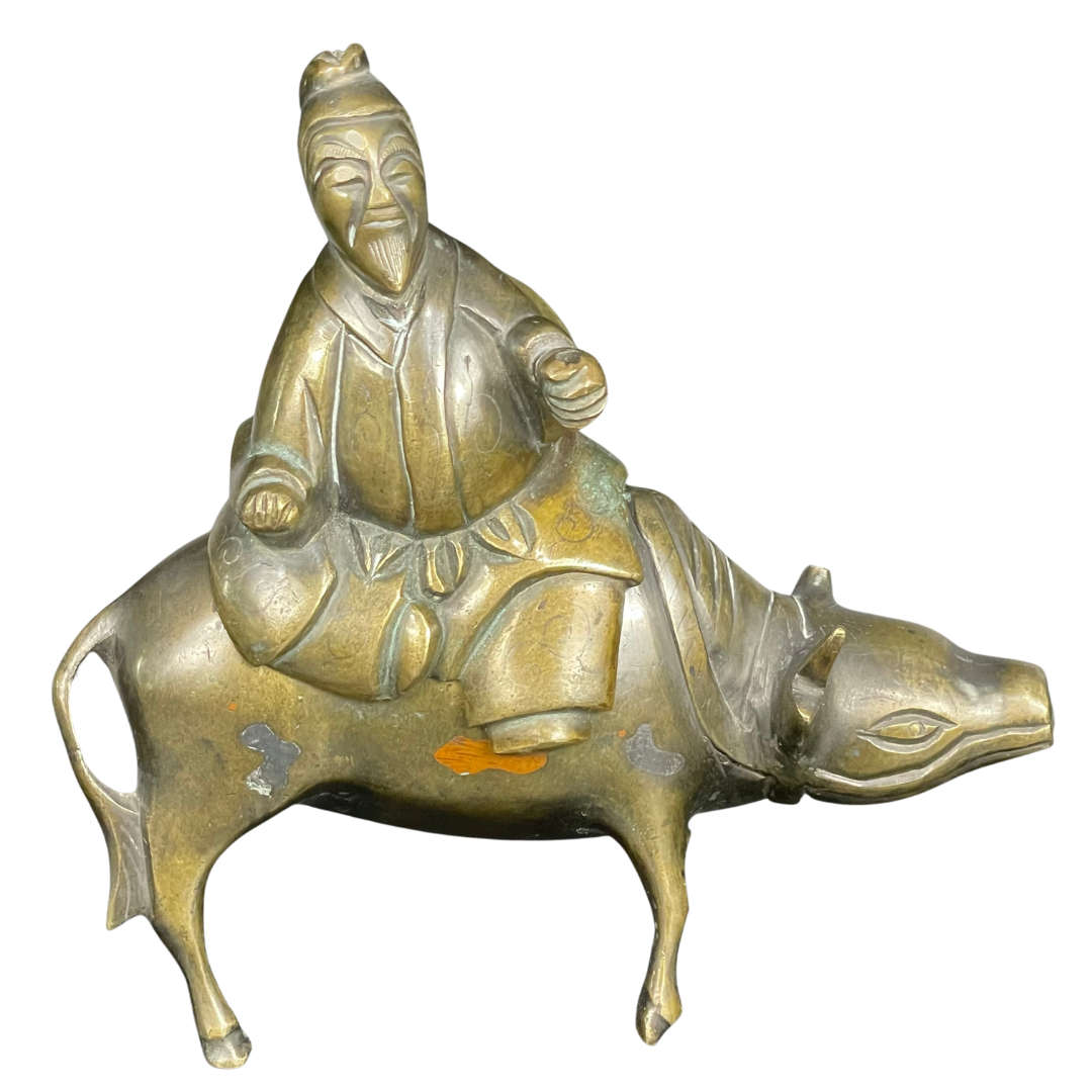 【日本限定】中国古美術　古銅牛乗り賢人香炉　明時代 その他