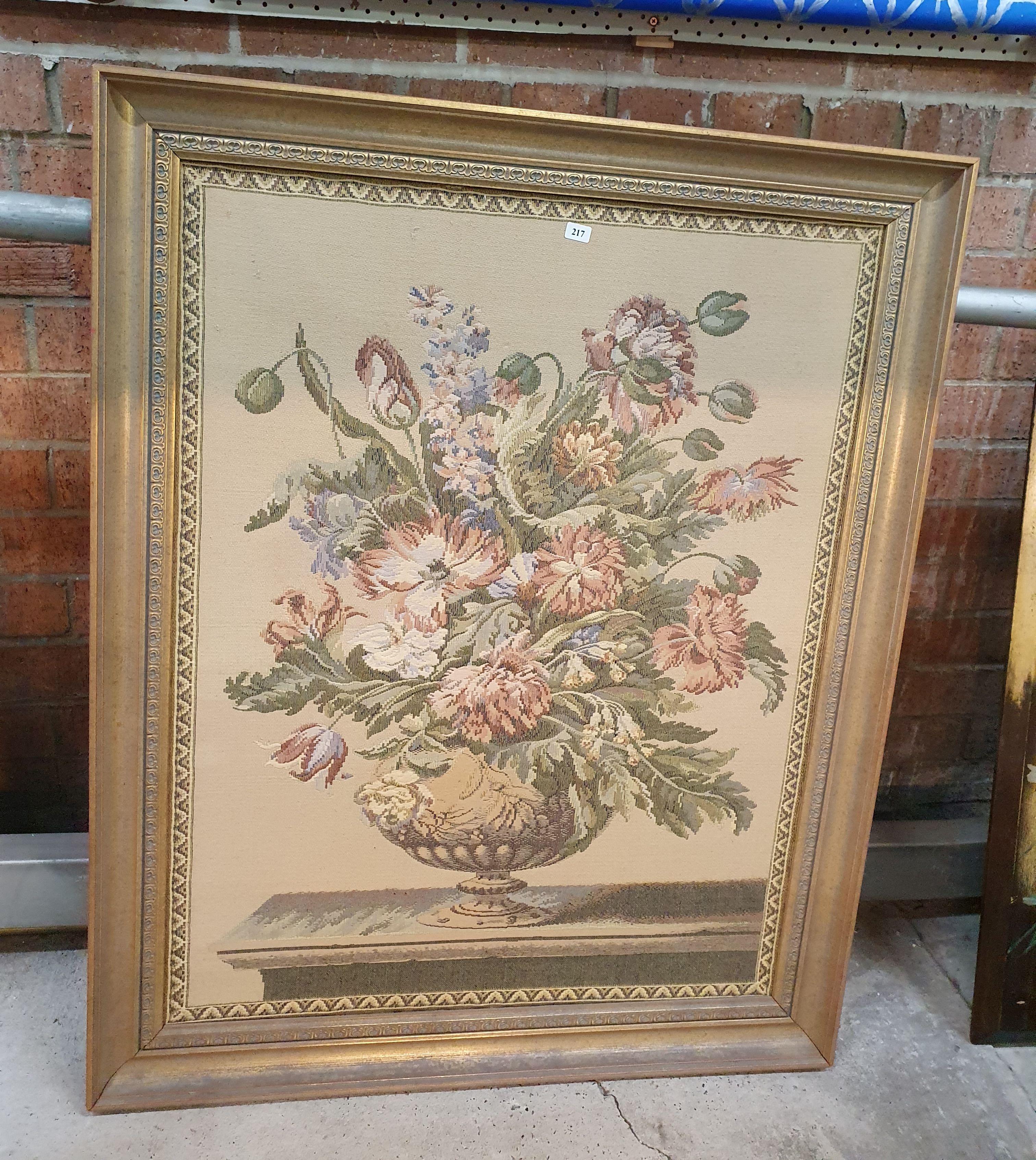 A Machine Stitched Tapestry 'Urn With Flowers'