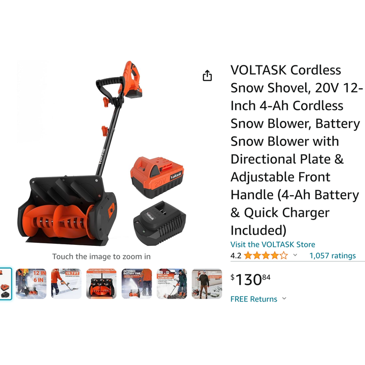 Voltask 20V 12" 4-Ah Cordless Snow Blower SS-20B