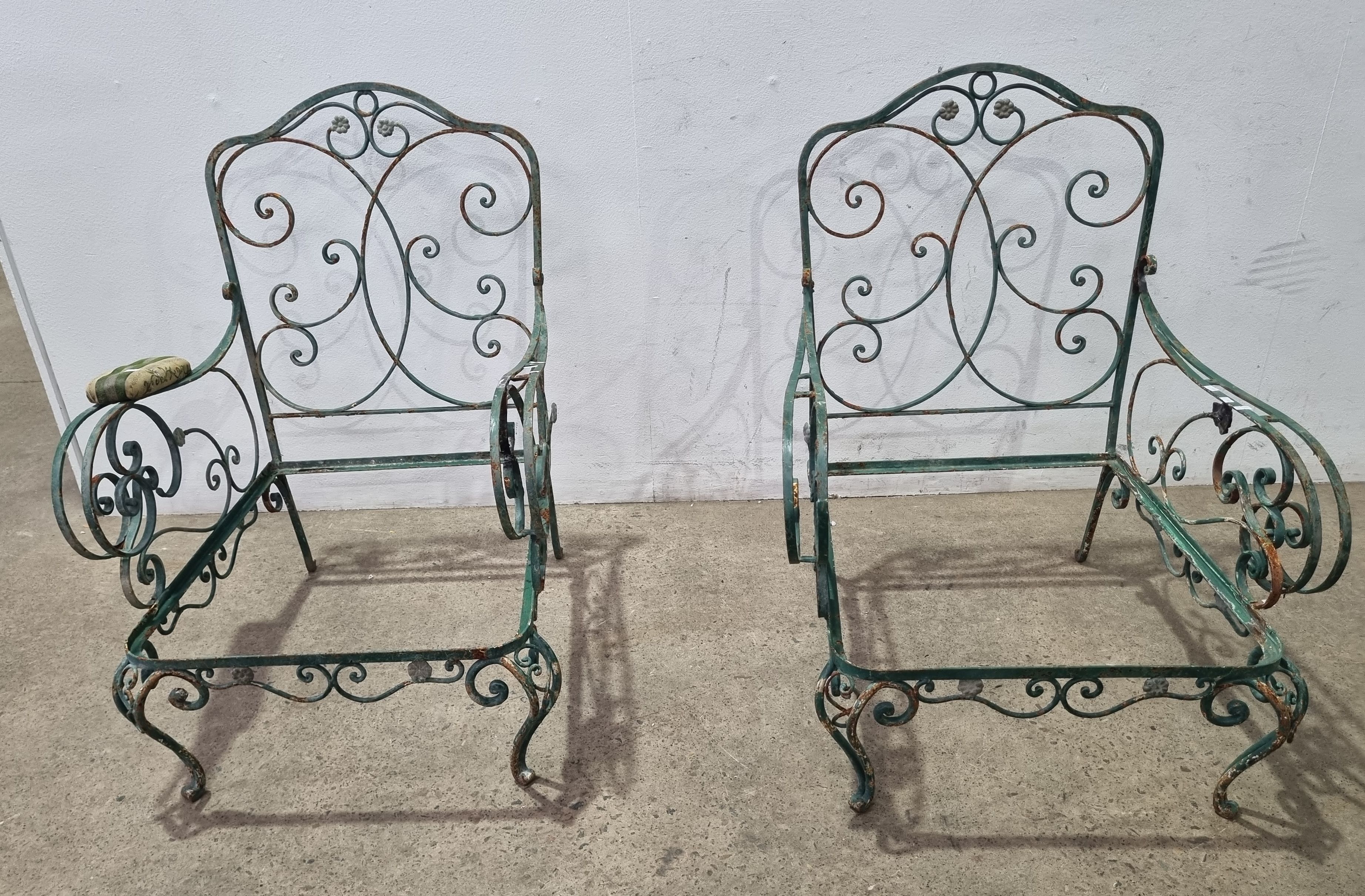 A Pair Of Green Wrought Iron Chair Frames