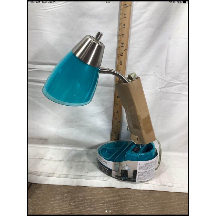 Mainstays Organizer Lamp 14.25" w/ (2) AC Plugs for Powering Devices (Aqua)