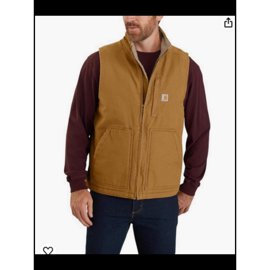 Carhartt Men's Loose Fit Washed Duck Sherpa-Lined Mock Neck Vest Size Large
