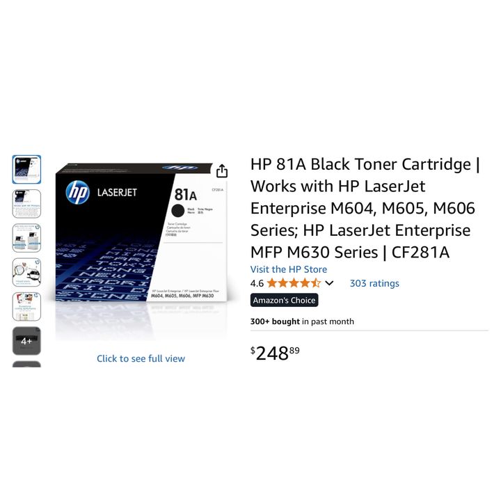 HP LaserJet 81A Black Toner Cartridge Works w/ HP LaserJet Enterprise M604, M605, M606, MFP, M630