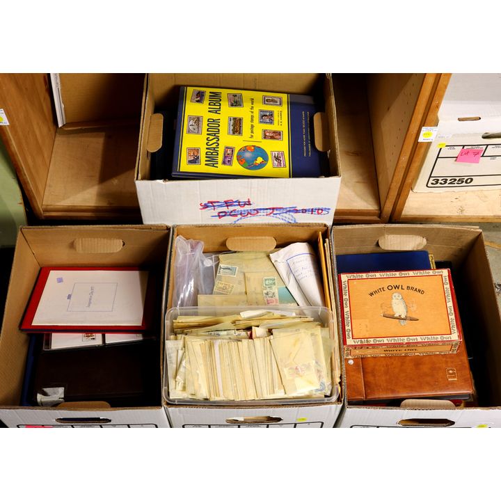 Four boxes of predominantly Great Britain material with some additional worldwide material, including collection of Princess Diana m...