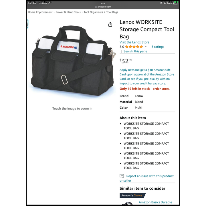 Lenox Worksite Storage Compact Tool Bag