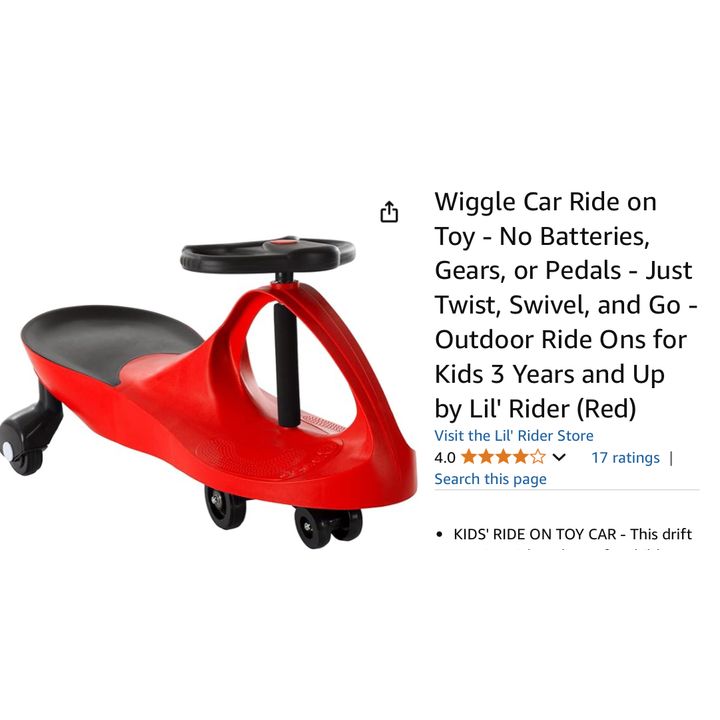 Lil Rider Wiggle Car Ride On Toy For 3 Years & Up- Red, 30'' L x 12.5'' W x 15.25'' H In Box