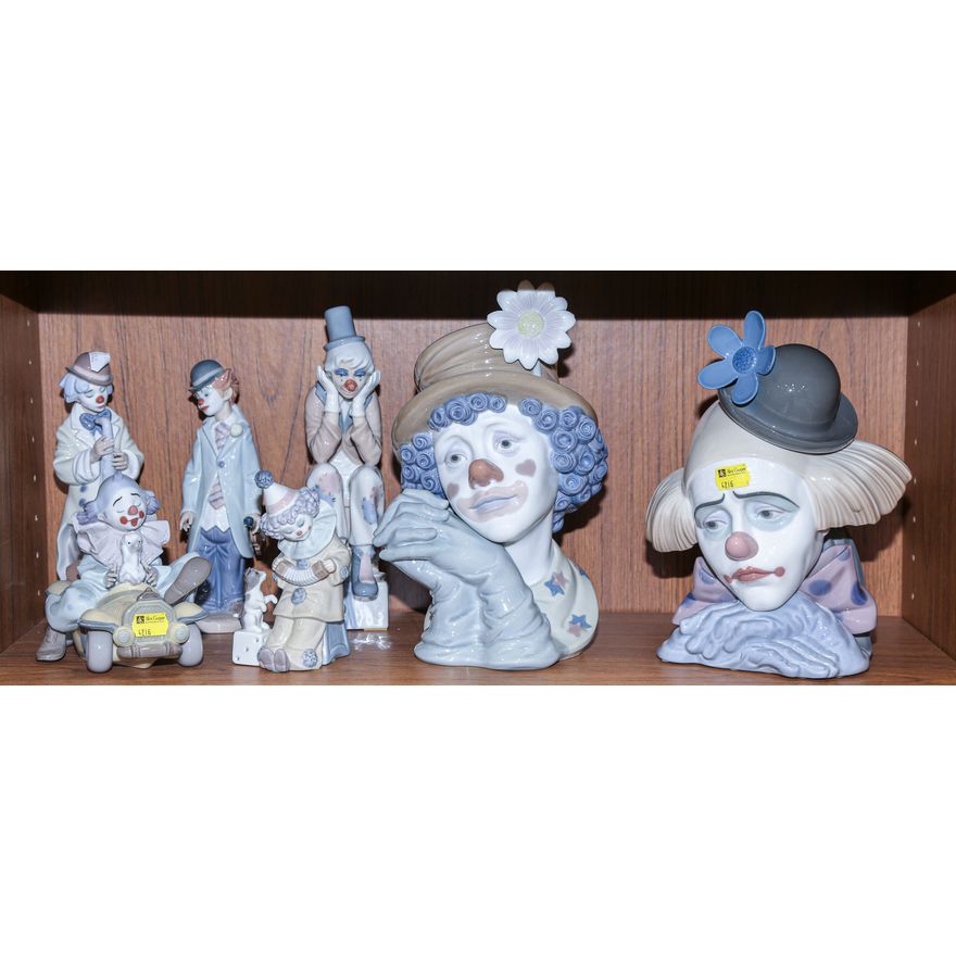 Seven Lladro Porcelain Clown Figures