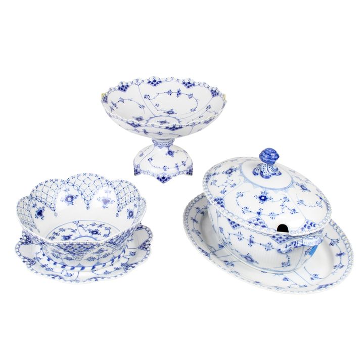 A group of Royal Copenhagen porcelain in the Blue Fluted Full Lace pattern