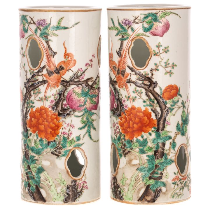 A Pair of Chinese Famille Rose Hat Stands