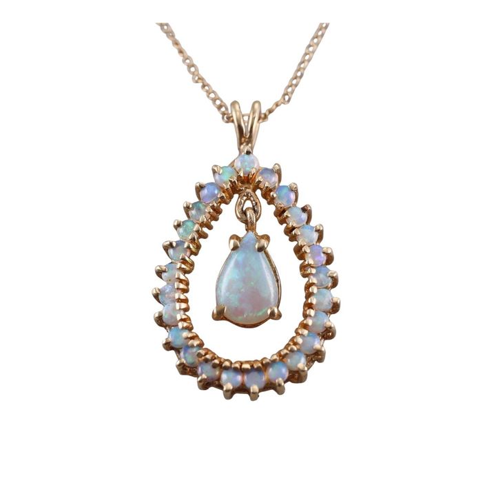 14k Gold Opal Pendant Necklace