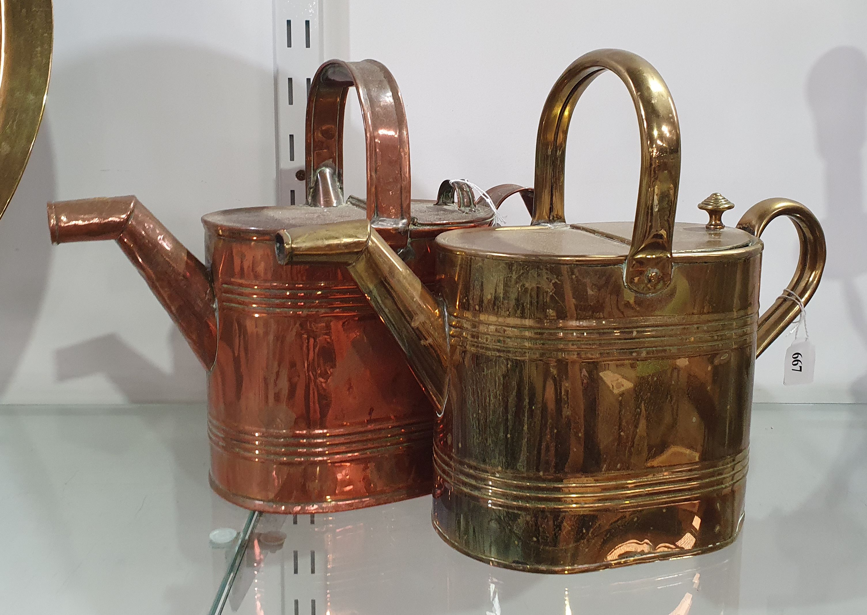 Two Vintage Copper And Brass Watering Cans