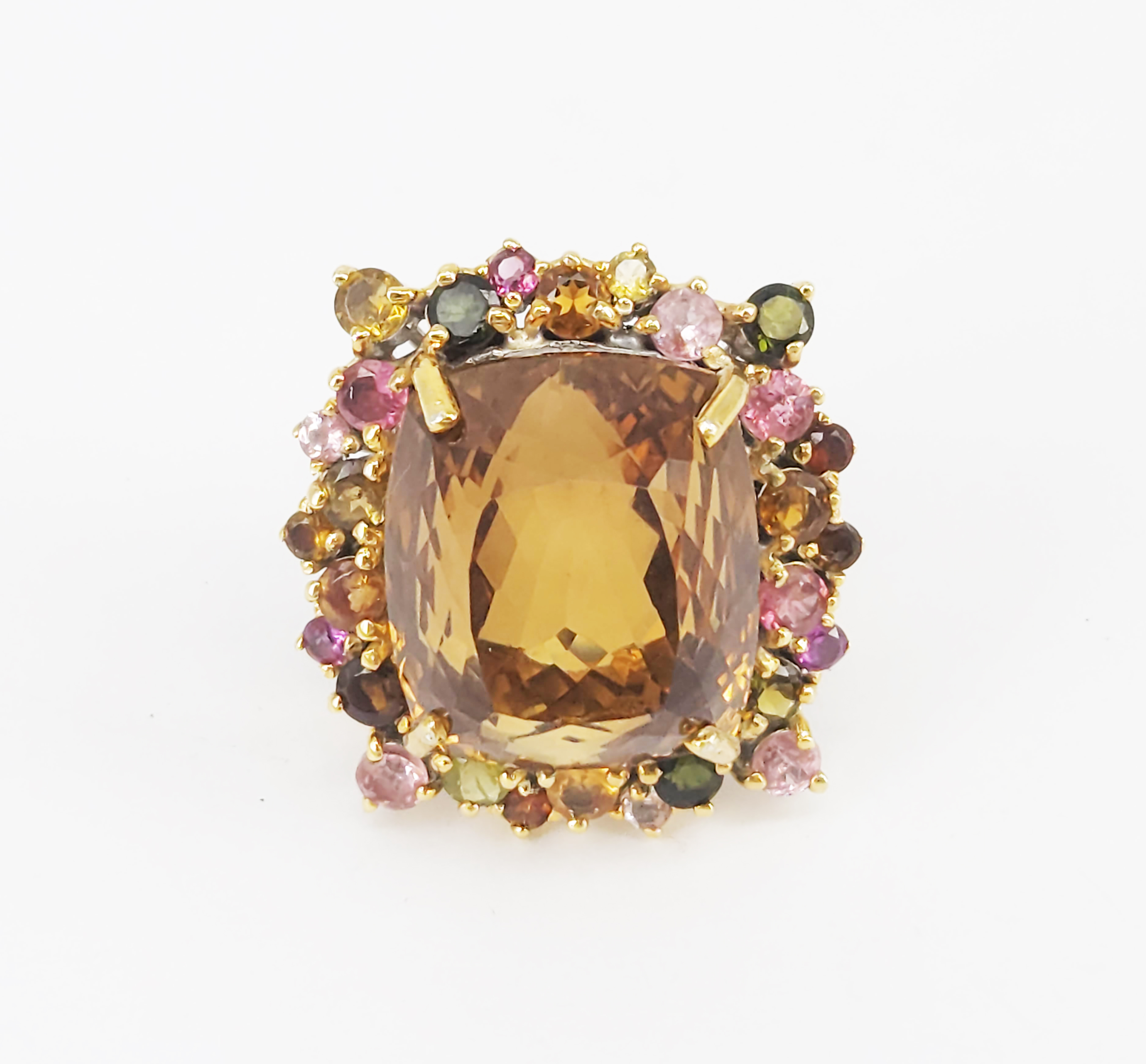 210 · A LARGE 55CT CITRINE AND MULTI-TOURMALINE COCKTAIL RING