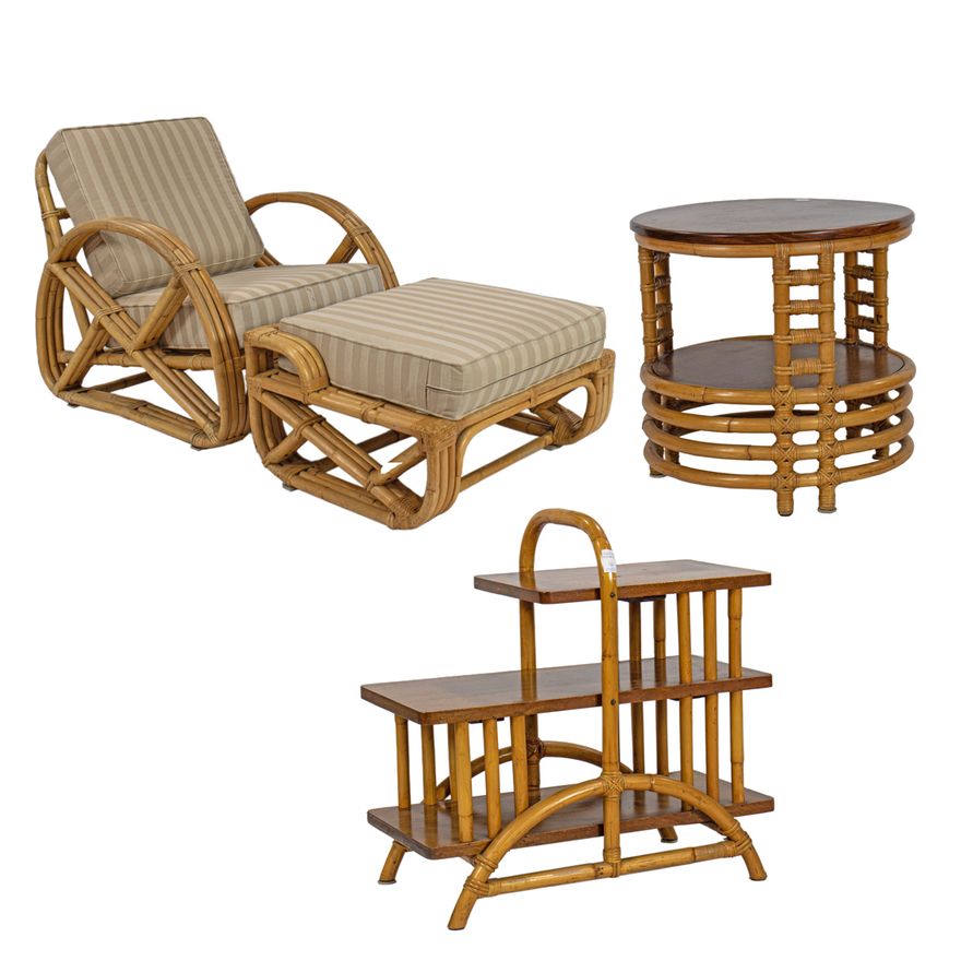 A group of vintage rattan furniture