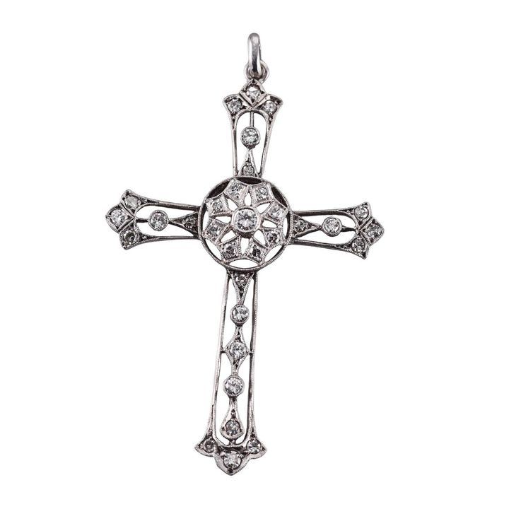 Art Deco Platinum Diamond Cross Pendant