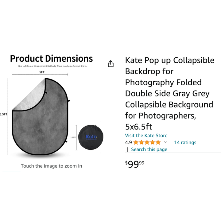 Kate Pop Up Double Sided Collapsible Backdrop For Photography 5x6.5ft