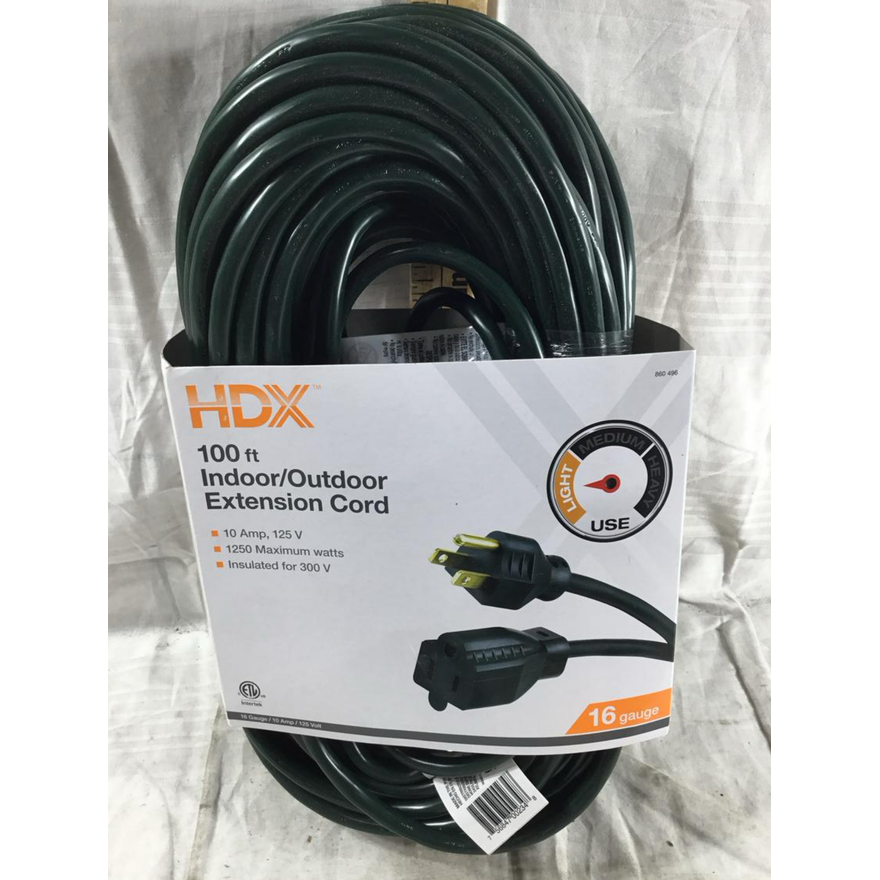 HDX 100' Indoor/Outdoor Extension Cord 10 AMP 125 Volt 16 Gauge